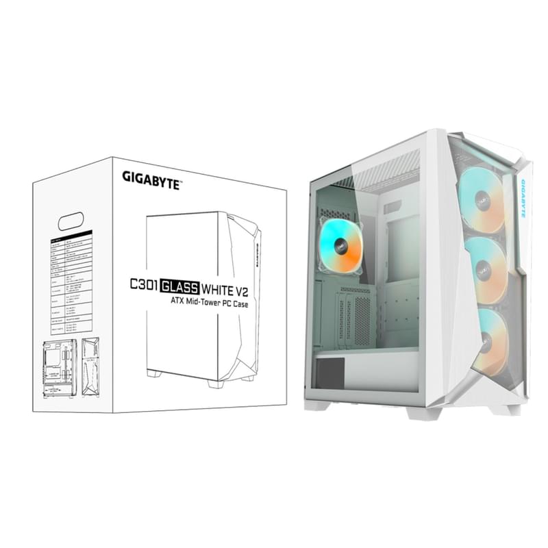 ПК Корпус Gigabyte C301 GLASS White V2 MidTower, window, White E-ATX [C301GW V2] - фото #7, Technodom.kz