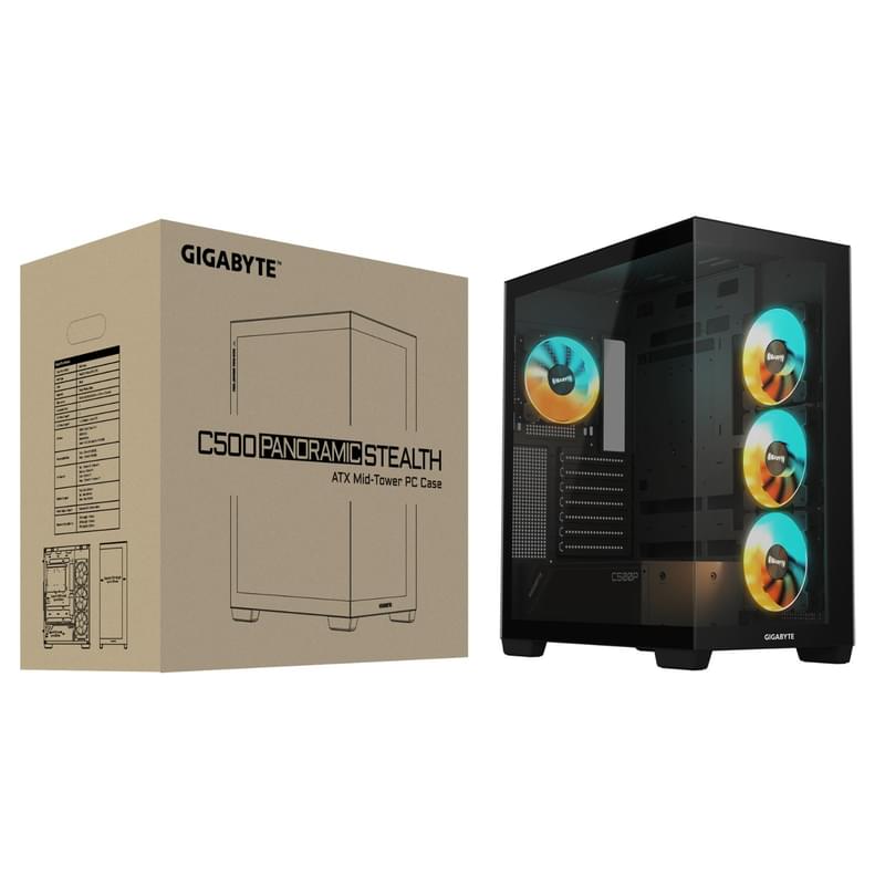 ПК Корпус Gigabyte C500 PANORAMIC STEALTH MidTower, window, Black ATX [GB-C500P ST] - фото #7, Technodom.kz