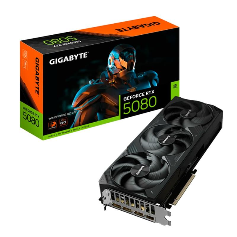 Видеокарта Gigabyte RTX 5080 WINDFORCE OC SFF 16GB 256bit/G7 (HDMI+3DP)[GV-N5080WF3OC-16GD] - фото #2, Technodom.kz
