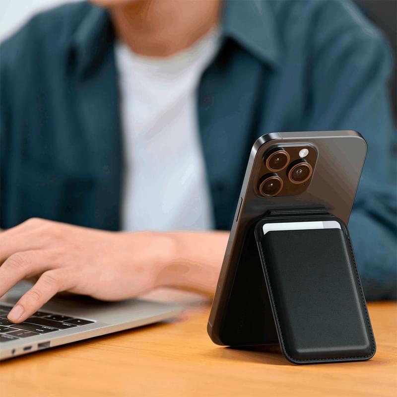 Чехол Satechi Vegan-Leather Magnetic Wallet Stand (Black) (ST-VLWK) - фото #4, Technodom.kz