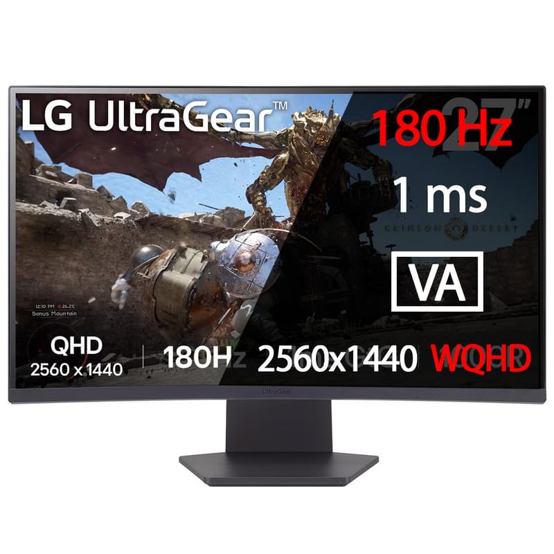 Монитор Игровой 27" LG UltraGear 27GS60QC 2560x1440 16:9 VA 180ГЦ (2HDMI+DP) Black - фото #0, Technodom.kz