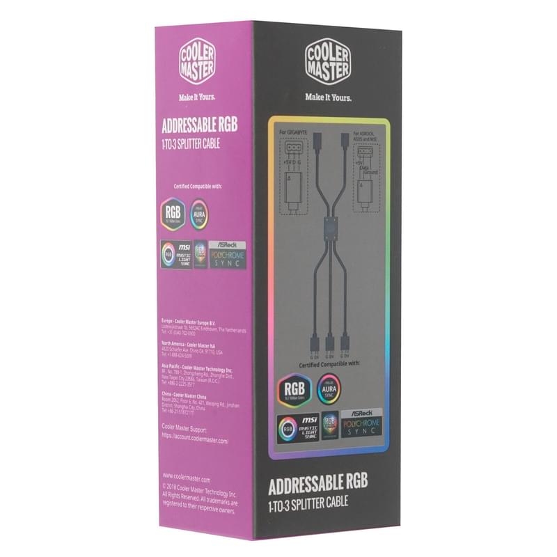 CoolerMaster MFX-AWHN-3NNN1-R1 3 pin ARGB 1 на 3, 50 см желдеткіштердің қуат тармақтағышы - фото #2, Technodom.kz