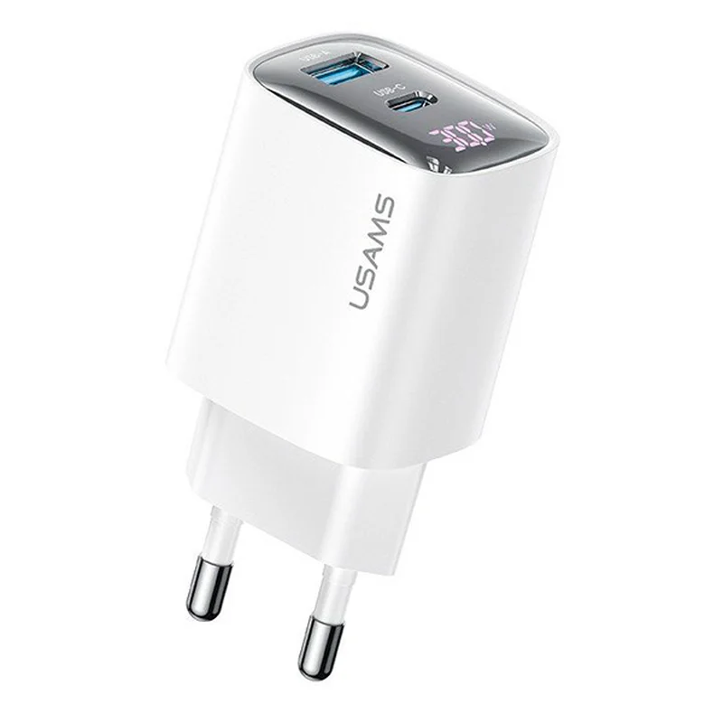Адаптер питания USAMS USB-C 30W+USB-A PD, White (CC229TC02)