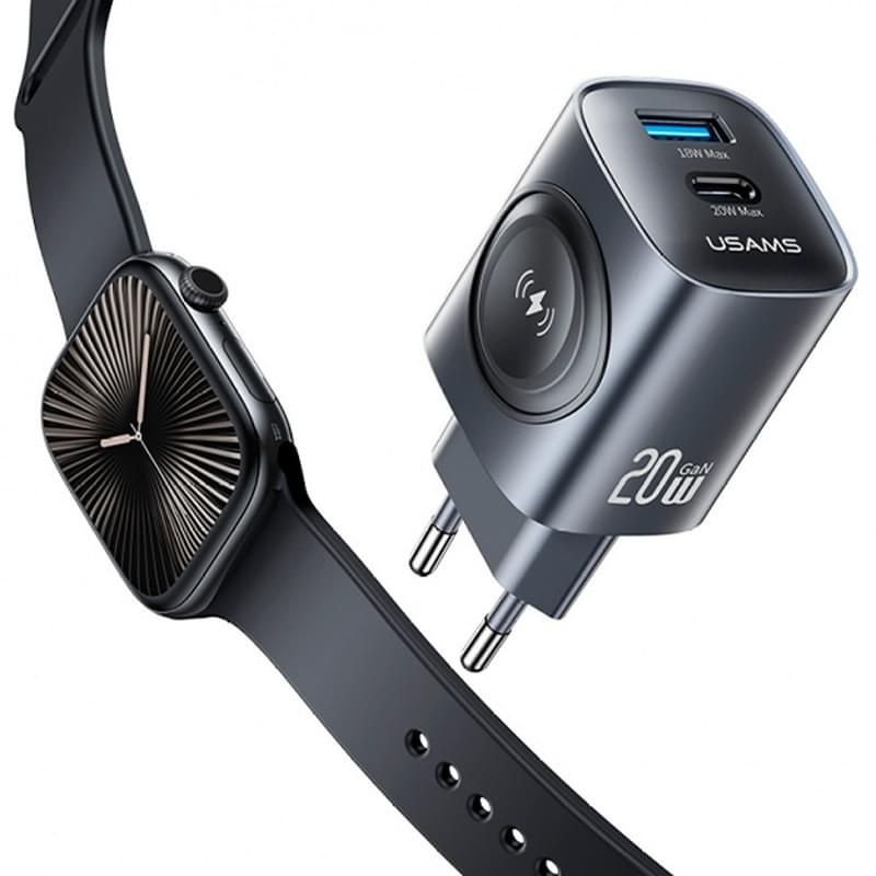 Адаптер питания USAMS USB-C 20W+USB-A with Wireless Charger (CC293TC01) - фото #2, Technodom.kz