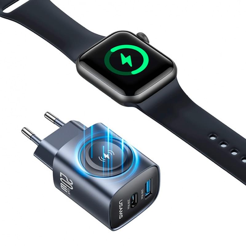 Адаптер питания USAMS USB-C 20W+USB-A with Wireless Charger (CC293TC01) - фото #3, Technodom.kz