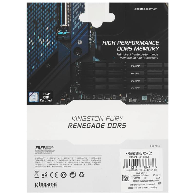 Оперативная память DDR5 DIMM 32GB(16GBx2)/7600MHz Kingston Fury Renegade Silver  [KF576C38RSK2-32] - фото #2, Technodom.kz
