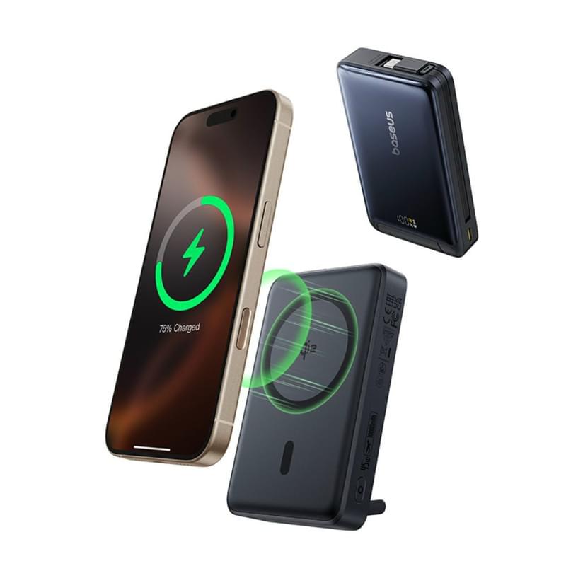 Внешний аккумулятор Baseus, Nomos Qi2 10000mAh 45W+вс.каб, Black (BAS-P1007880012300) - фото #9, Technodom.kz