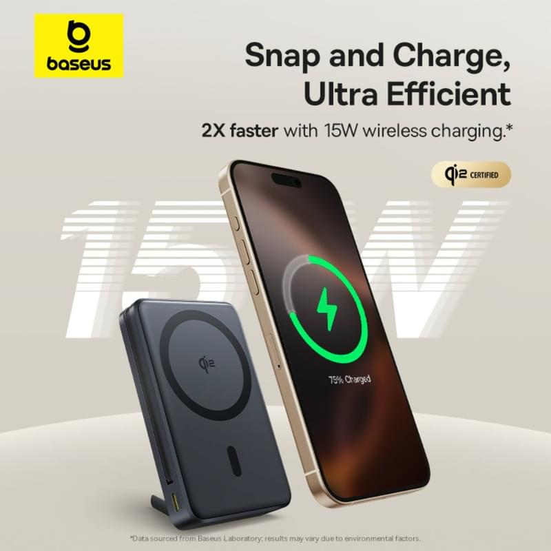 Внешний аккумулятор Baseus, Nomos Qi2 10000mAh 45W+вс.каб, Black (BAS-P1007880012300) - фото #2, Technodom.kz