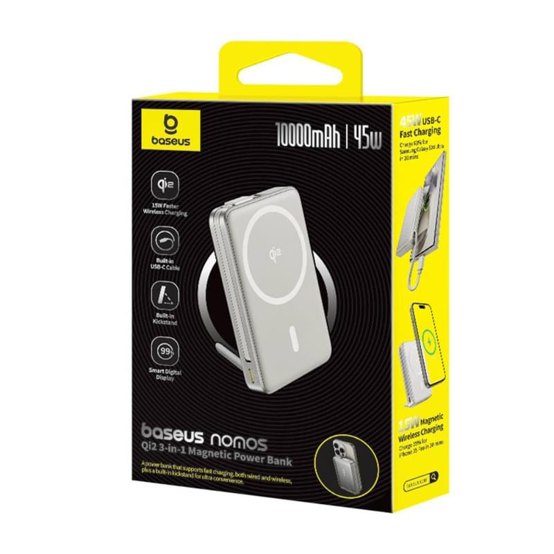 Внешний аккумулятор Baseus, Nomos Qi2 10000mAh 45W+вс.каб, Grey (BAS-P1007880084300) - фото #4, Technodom.kz