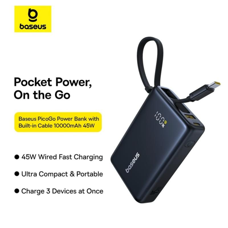 Внешний аккумулятор Baseus, PicoGo 10000mAh 45W, Black (BAS-P1007680312300) - фото #0, Technodom.kz