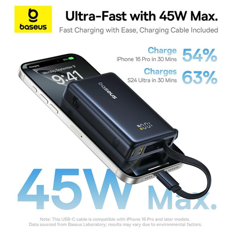Внешний аккумулятор Baseus, PicoGo 10000mAh 45W, Black (BAS-P1007680312300) - фото #4, Technodom.kz