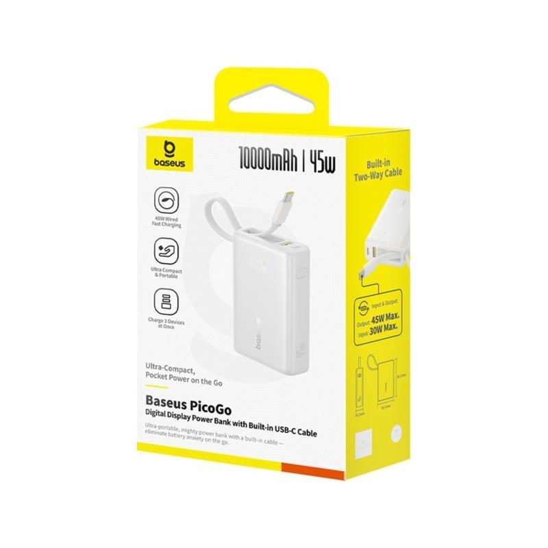 Внешний аккумулятор Baseus, PicoGo 10000mAh 45W, White (BAS-P1007680321300) - фото #2, Technodom.kz