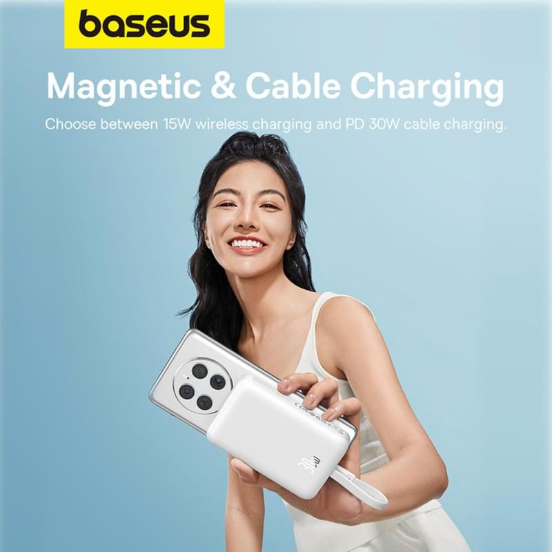 Внешний аккумулятор Baseus, Magnet.Mini USB-C 10000mAh 30W, White (BAS-P1002210B22300) - фото #4, Technodom.kz
