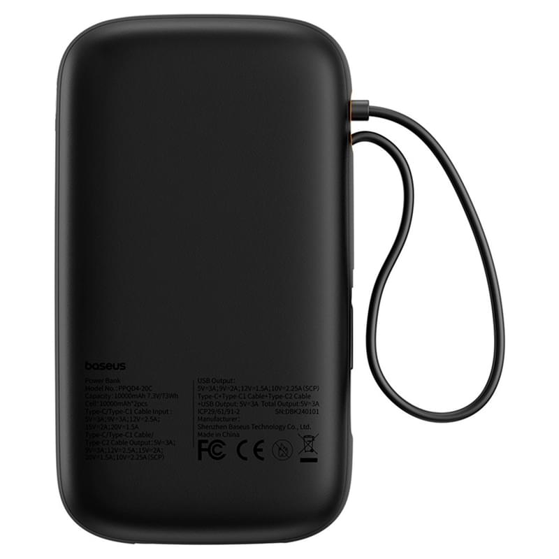 Внешний аккумулятор Baseus, QPow2 DGT 20000mAh+2 вс.каб 30W, Black (BAS-P1005500911300) - фото #5, Technodom.kz