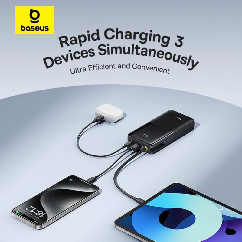 Внешний аккумулятор Baseus, Bipow2 DGT 20000mAh 20W+вст.каб, Black (BAS-P1007710111301) - фото #14, Technodom.kz