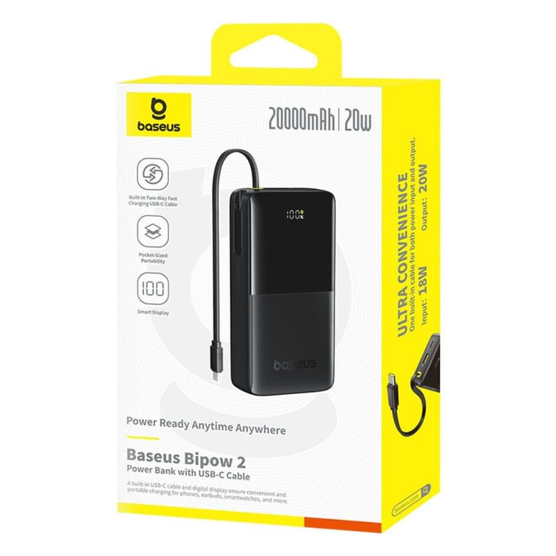 Внешний аккумулятор Baseus, Bipow2 DGT 20000mAh 20W+вст.каб, Black (BAS-P1007710111301) - фото #6, Technodom.kz
