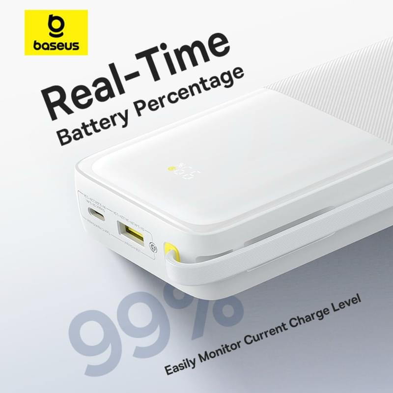 Внешний аккумулятор Baseus, Bipow2 DGT 20000mAh 20W+вст.каб., White (BAS-P1007710121301) - фото #15, Technodom.kz