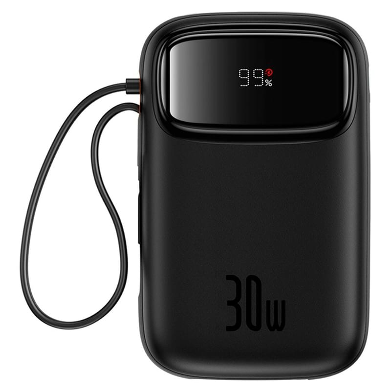 Внешний аккумулятор Baseus, QPow2 DGT 10000mAh+2 вс.каб 30W, Black (BAS-P1005500811300) - фото #0, Technodom.kz