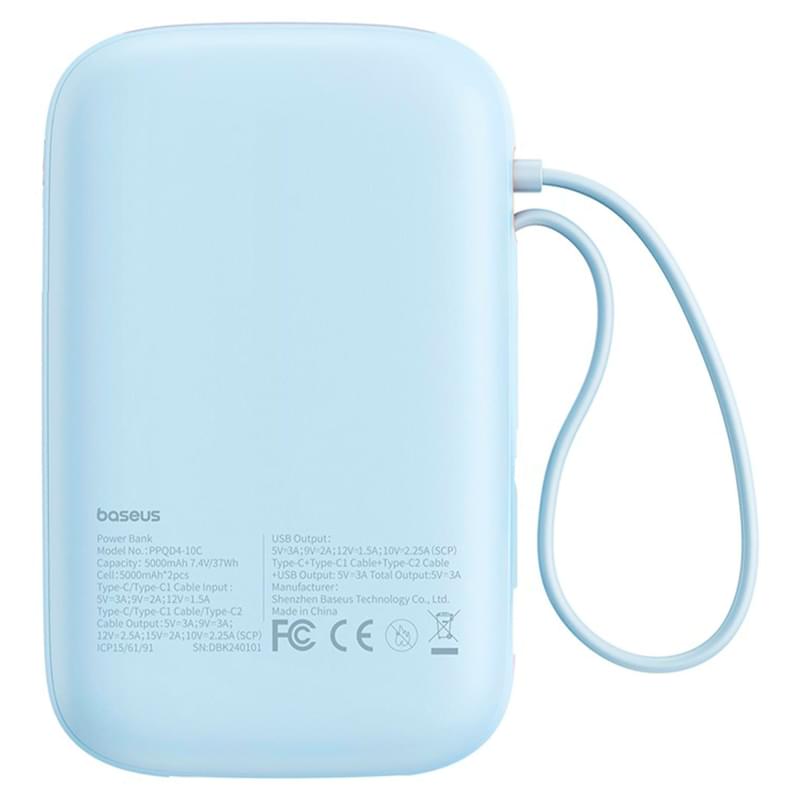 Внешний аккумулятор Baseus, QPow2 DGT 10000mAh+2 вс.каб 30W, Blue (BAS-P1005500831300) - фото #5, Technodom.kz