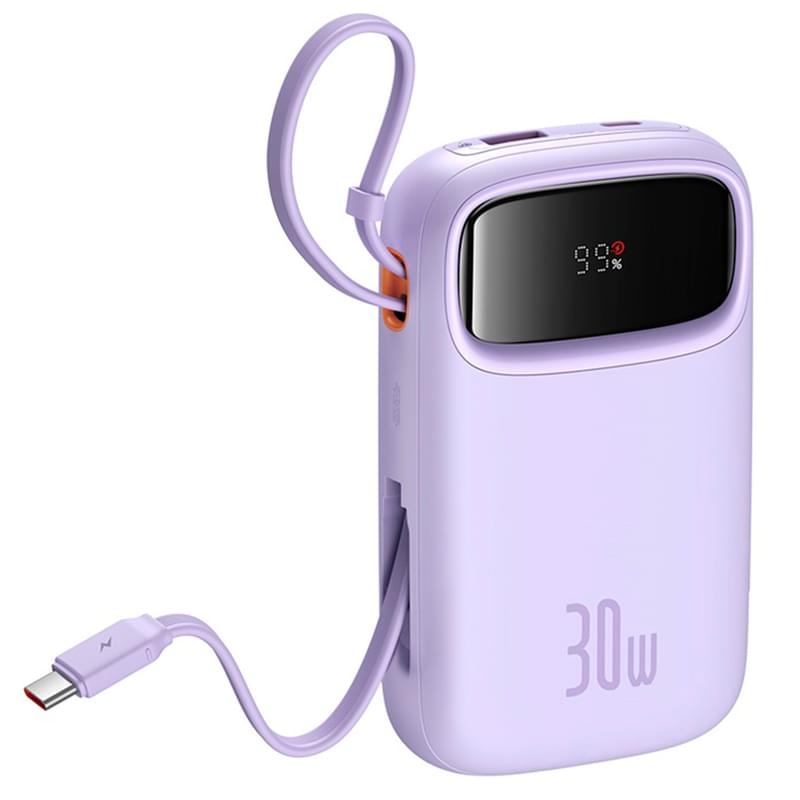 Внешний аккумулятор Baseus, QPow2 DGT 10000mAh+2 вс.каб 30W, Violet (BAS-P1005500851300) - фото #2, Technodom.kz