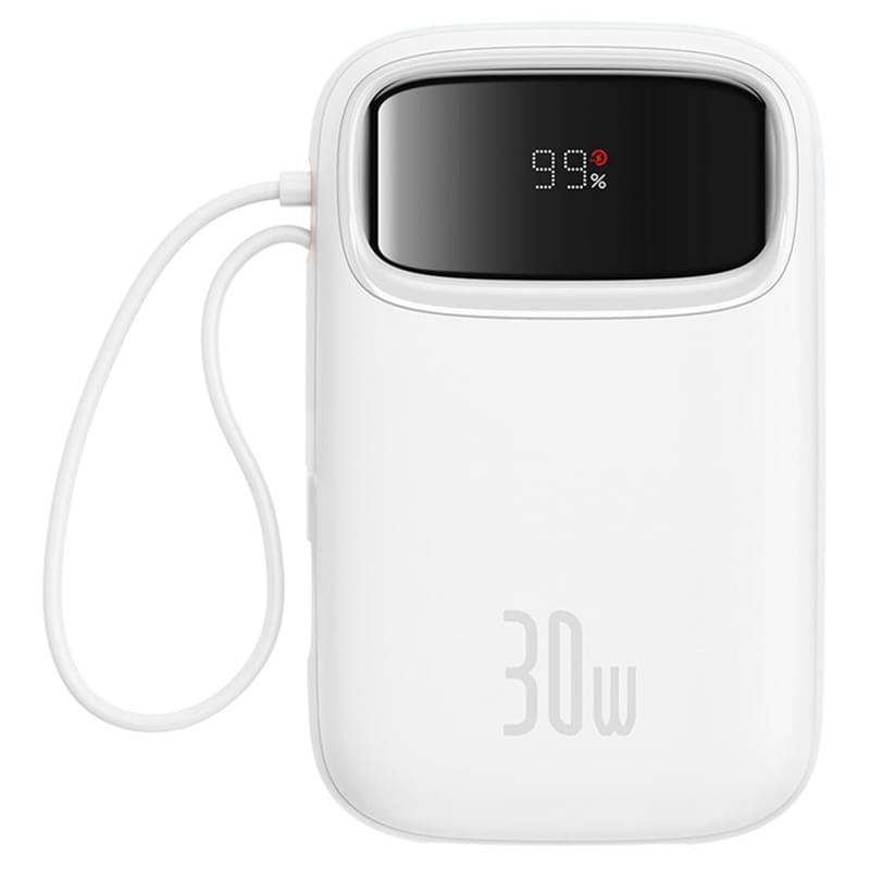 Внешний аккумулятор Baseus, QPow2 DGT 10000mAh+2 вс.каб 30W, White (BAS-P1005500821300) - фото #0, Technodom.kz