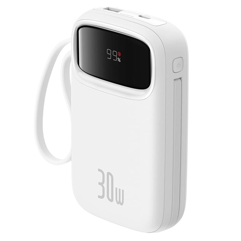 Внешний аккумулятор Baseus, QPow2 DGT 10000mAh+2 вс.каб 30W, White (BAS-P1005500821300) - фото #1, Technodom.kz