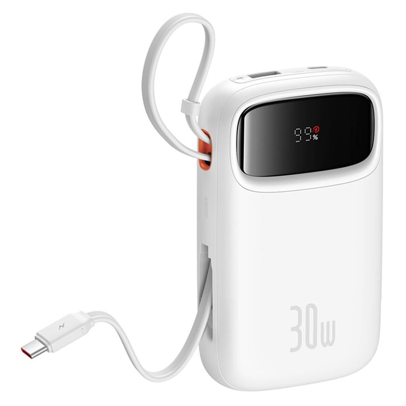 Внешний аккумулятор Baseus, QPow2 DGT 10000mAh+2 вс.каб 30W, White (BAS-P1005500821300) - фото #2, Technodom.kz