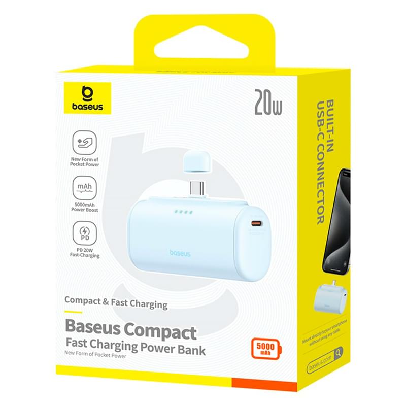 Внешний аккумулятор Baseus, Compact USB-C 5000mAh 20W, Blue (BAS-P1006830631300) - фото #5, Technodom.kz