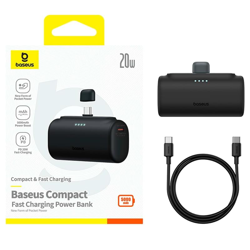 Внешний аккумулятор Baseus, Compact USB-C Edit. 5000mAh 20W, Black (BAS-P1006830611300) - фото #5, Technodom.kz