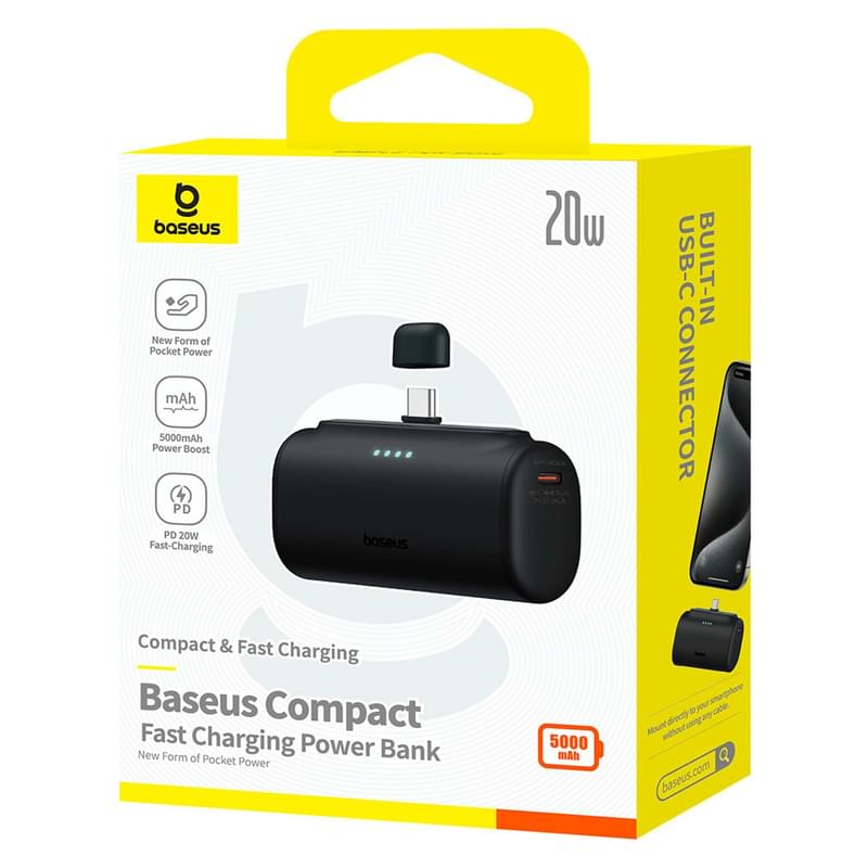 Внешний аккумулятор Baseus, Compact USB-C Edit. 5000mAh 20W, Black (BAS-P1006830611300) - фото #6, Technodom.kz