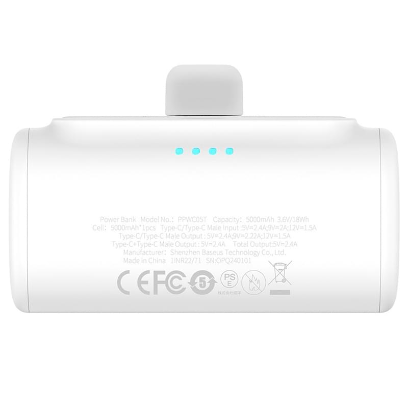 Внешний аккумулятор Baseus, Compact USB-C Edit. 5000mAh 20W, White (BAS-P1006830621300) - фото #4, Technodom.kz