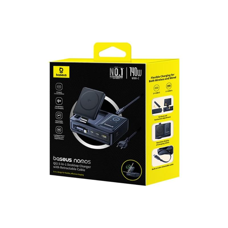 Адаптер питания Baseus, NOMOS USB-3C+A+Qi2 б/п 140W, Black (BAS-P1017090212300) - фото #10, Technodom.kz