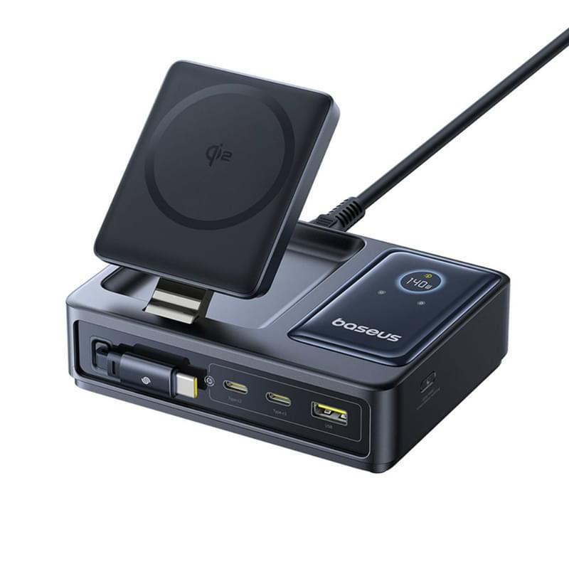 Адаптер питания Baseus, NOMOS USB-3C+A+Qi2 б/п 140W, Black (BAS-P1017090212300) - фото #2, Technodom.kz