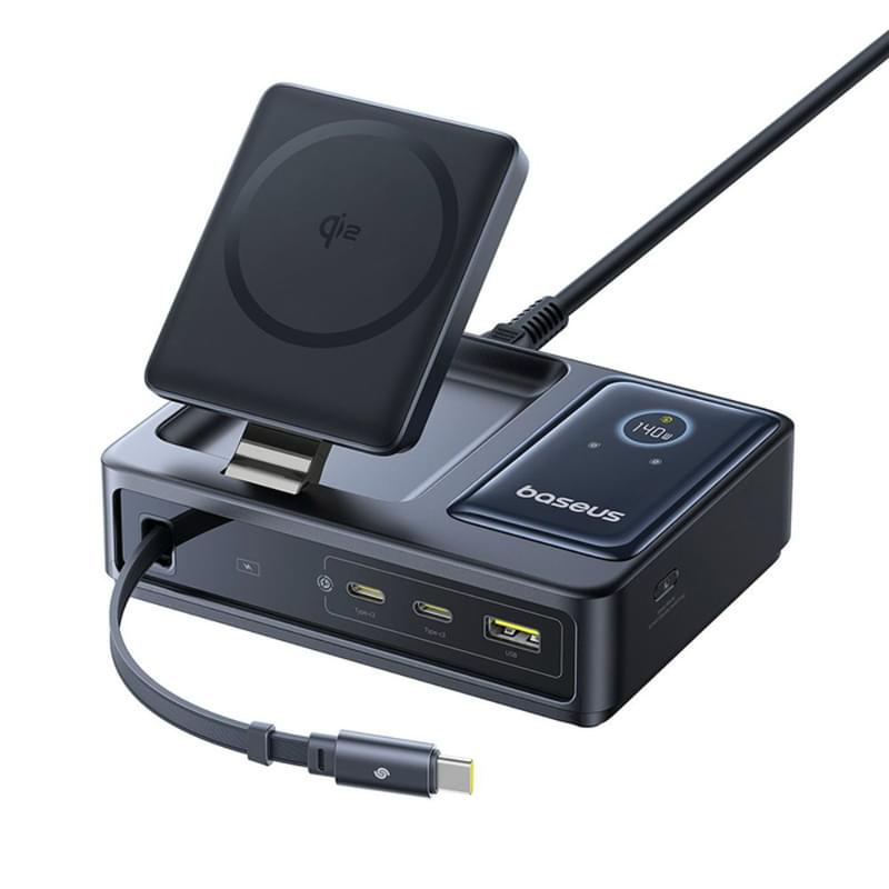 Адаптер питания Baseus, NOMOS USB-3C+A+Qi2 б/п 140W, Black (BAS-P1017090212300) - фото #3, Technodom.kz