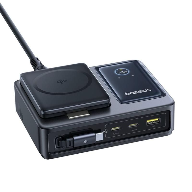Адаптер питания Baseus, NOMOS USB-3C+A+Qi2 б/п 140W, Black (BAS-P1017090212300) - фото #4, Technodom.kz