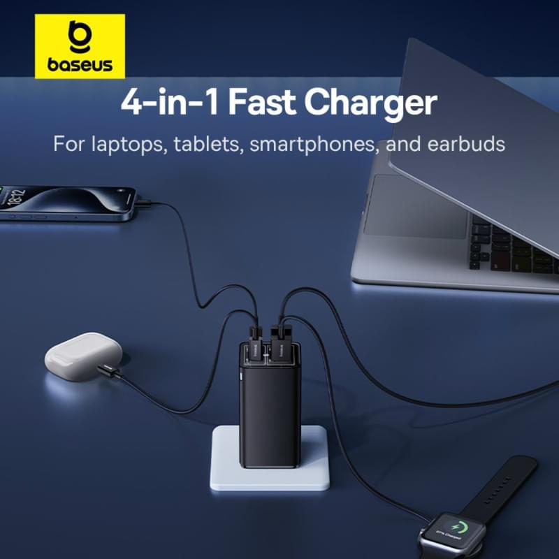 Адаптер питания Baseus, GaN6 USB-C*2+A*2 100W с каб, Black (BAS-P1016270511200) - фото #15, Technodom.kz