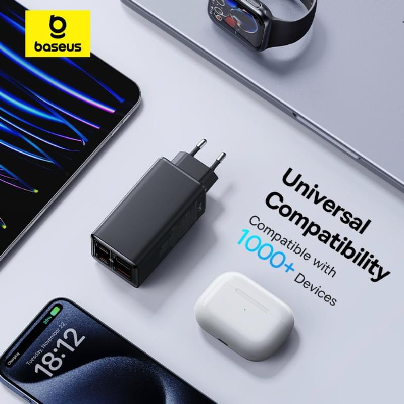 Адаптер питания Baseus, GaN6 USB-C*2+A*2 100W с каб, Black (BAS-P1016270511200) - фото #17, Technodom.kz