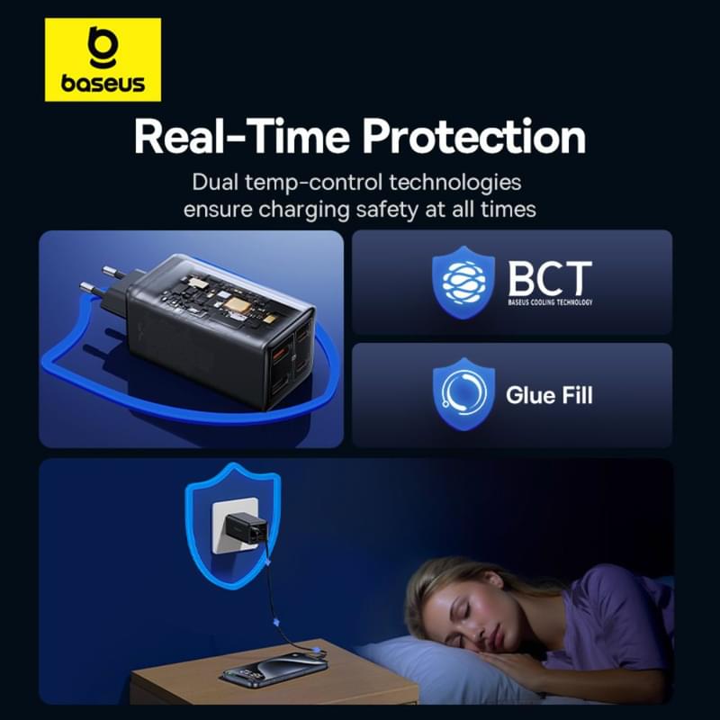 Адаптер питания Baseus, GaN6 USB-C*2+A*2 100W с каб, Black (BAS-P1016270511200) - фото #18, Technodom.kz