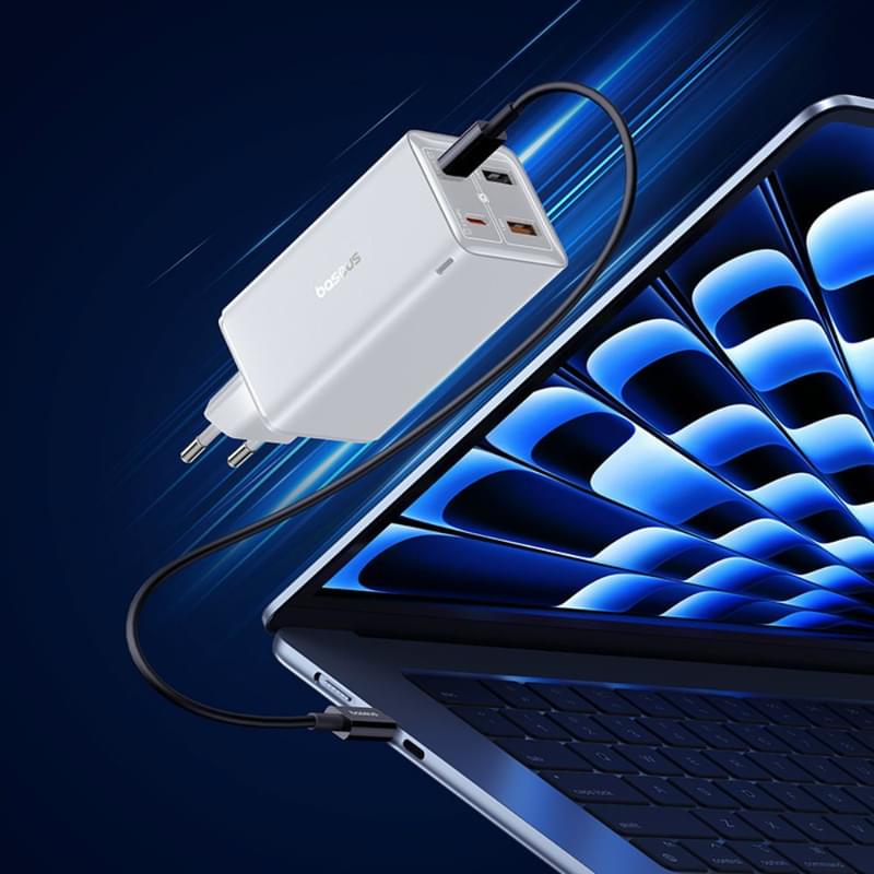Адаптер питания Baseus, GaN6 USB-C*2+A*2 100W с каб, White (BAS-P1016270521200) - фото #9, Technodom.kz