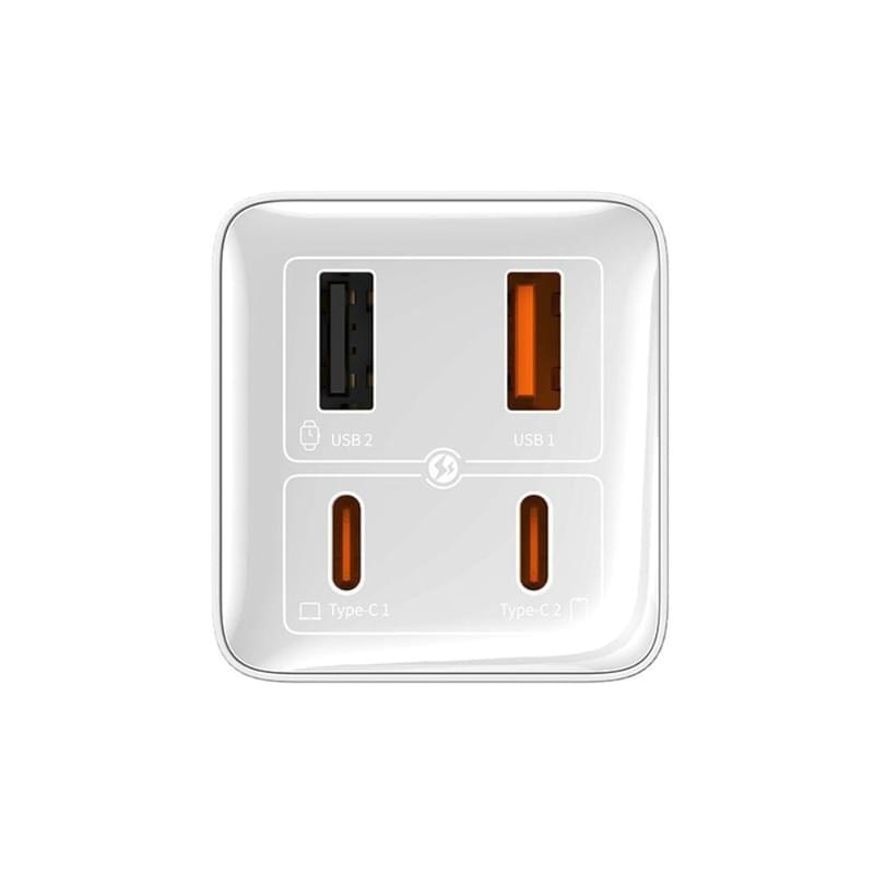 Адаптер питания Baseus, GaN6 USB-C*2+A*2 100W с каб, White (BAS-P1016270521200) - фото #14, Technodom.kz
