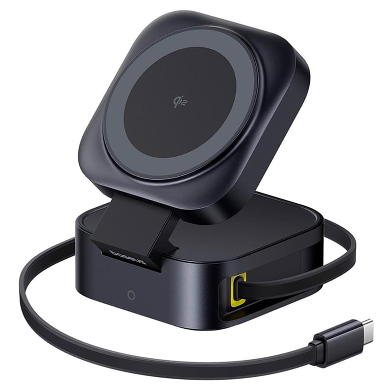 Адаптер питания Baseus, PicoGo 2в1 Qi2 б/п 67W+каб, Black (BAS-P1027680012300) - фото #1, Technodom.kz