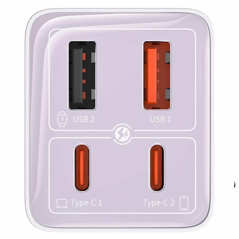 Адаптер питания Baseus, GaN6 Pro USB-2C+2A 65W с каб, Violet (BAS-P1016270153300) - фото #2, Technodom.kz
