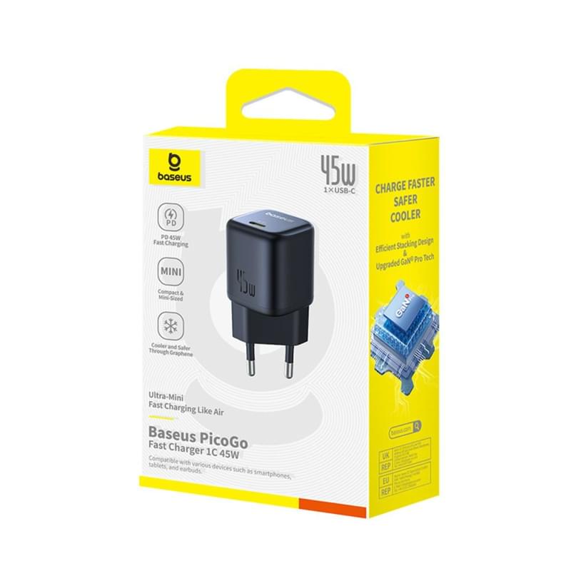 Адаптер питания Baseus, PicoGo GaN USB-C 45W, Black (BAS-P1017680012300) - фото #9, Technodom.kz