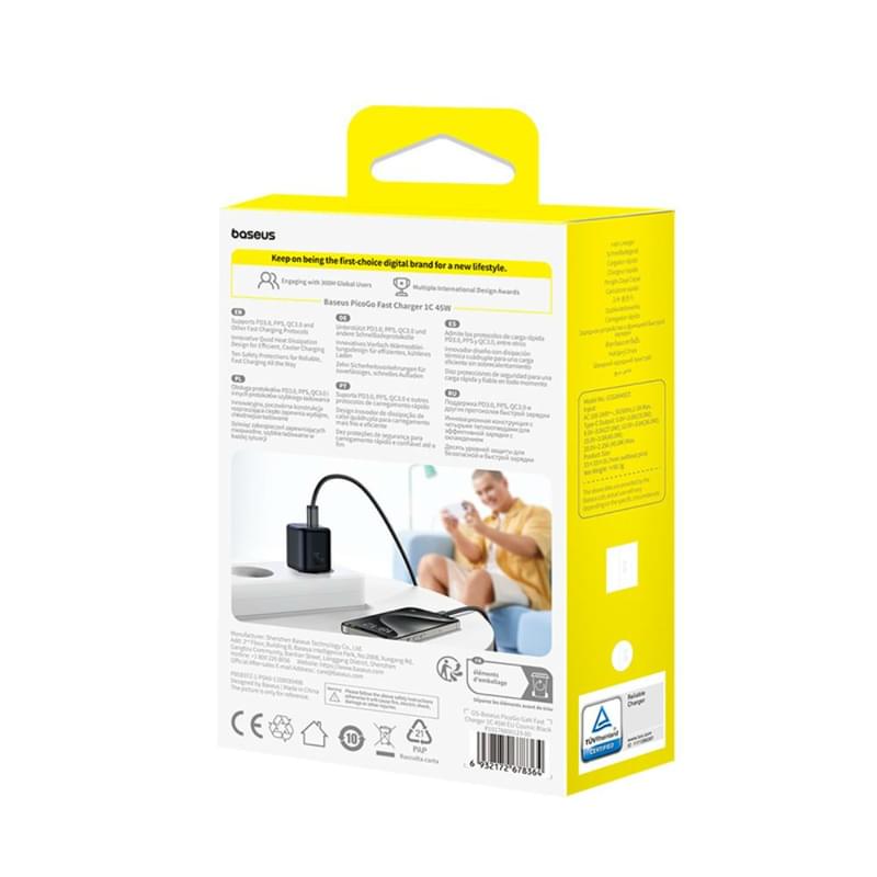 Адаптер питания Baseus, PicoGo GaN USB-C 45W, Black (BAS-P1017680012300) - фото #10, Technodom.kz