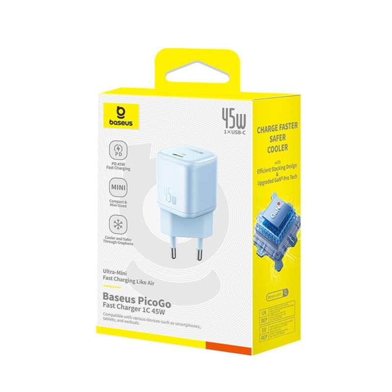 Адаптер питания Baseus, PicoGo GaN USB-C 45W, Blue (BAS-P1017680031300) - фото #9, Technodom.kz