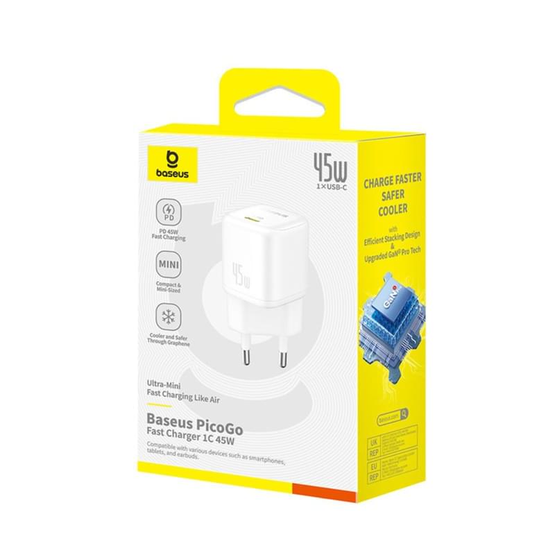 Адаптер питания Baseus, PicoGo GaN USB-C 45W, White (BAS-P1017680021300) - фото #9, Technodom.kz