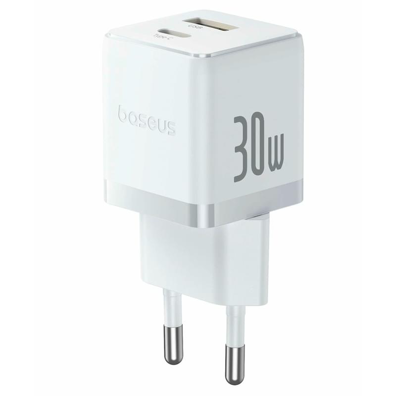 Адаптер питания Baseus, Palm USB-C+A 30W с каб, White (BAS-P1011160A21301) - фото #1, Technodom.kz