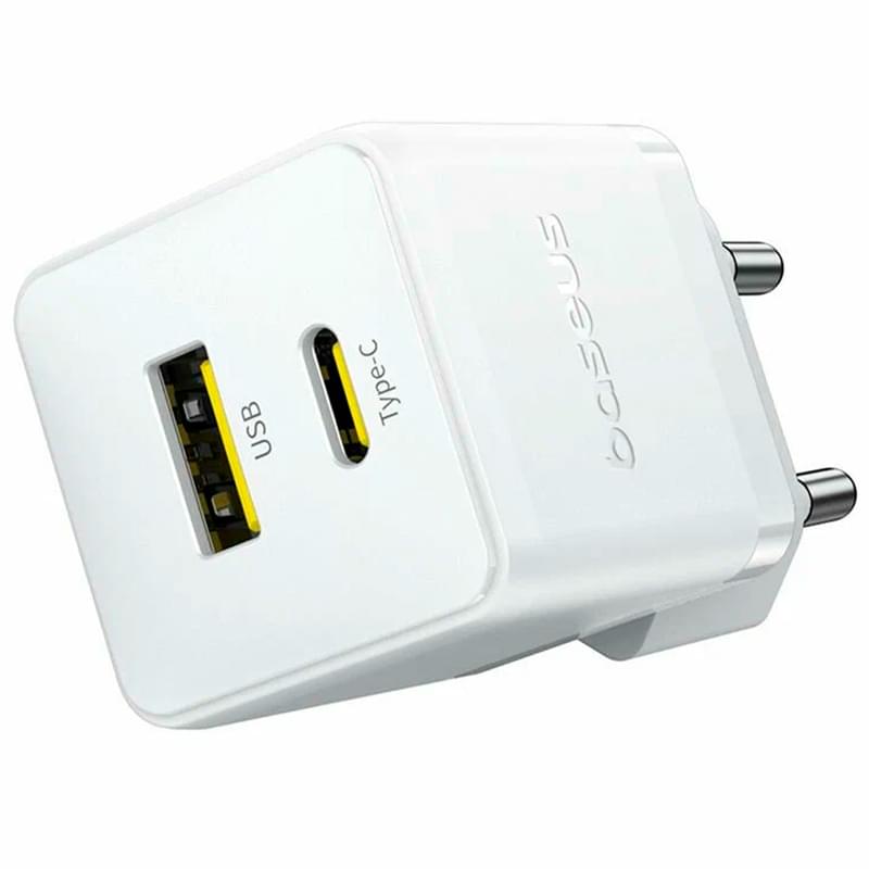 Адаптер питания Baseus, Palm USB-C+A 30W с каб, White (BAS-P1011160A21301) - фото #4, Technodom.kz