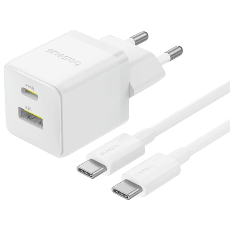 Адаптер питания Baseus, Palm USB-C+A 30W с каб, White (BAS-P1011160A21301) - фото #5, Technodom.kz