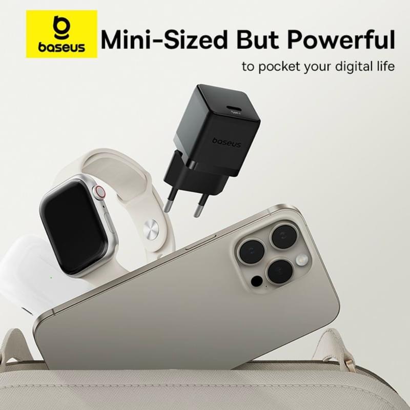 Адаптер питания Baseus, Palm USB-C 30W с каб, Black (BAS-P1011160511301) - фото #1, Technodom.kz